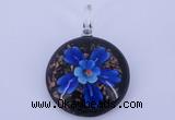 LP47 13*35*46mm flat round inner flower lampwork glass pendants