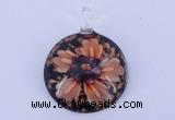 LP49 13*35*47mm flat round inner flower lampwork glass pendants