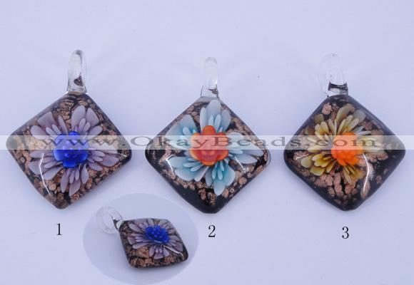 LP57 12*36*46mm diamond inner flower lampwork glass pendants