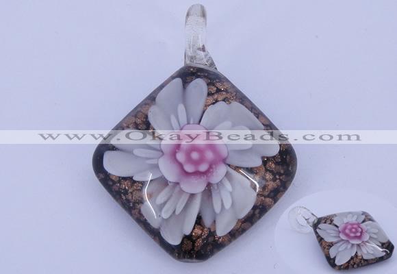 LP60 12*38*48mm diamond inner flower lampwork glass pendants