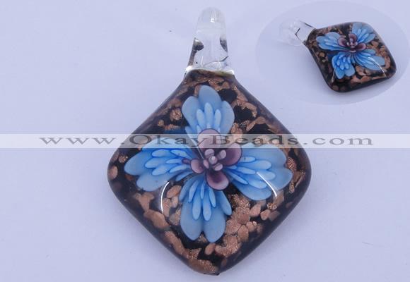 LP64 14*32*53mm diamond inner flower lampwork glass pendants