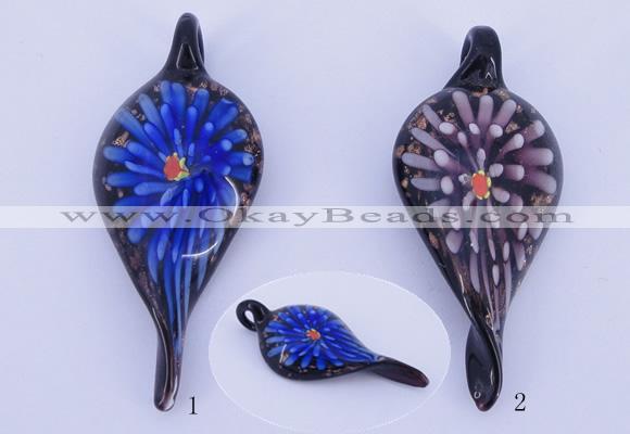 LP93 11*28*63mm leaf inner flower lampwork glass pendants