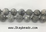 LSBS336 15 inches 25mm faceted round Grey picture jasper gemstone beads wholesale LSBS336 15 inches 25mm faceted round Grey picture jasper gemstone beads wholesale