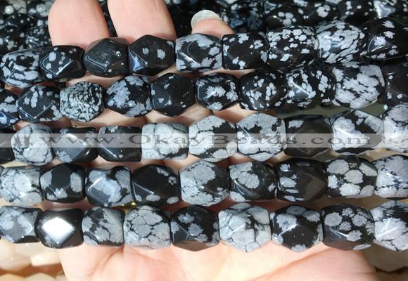 NGBS155 15 inches 9*11mm faceted nuggets snowflake obsidian gemstone beads