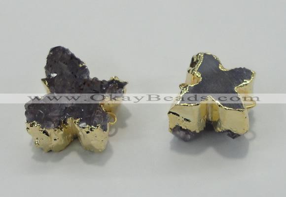 NGC121 20*25mm - 25*35mm butterfly druzy amethyst connectors