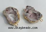 NGC137 30*40mm - 35*45mm freeform plated druzy agate connectors