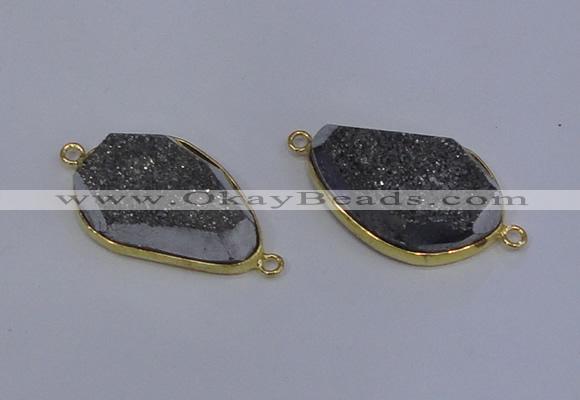 NGC1524 18*28mm freeform druzy quartz gemstone connectors wholesale