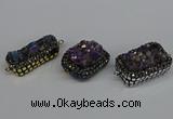 NGC1858 15*35mm - 22*30mm rectangle plated druzy amethyst connectors