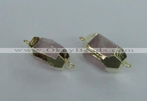 NGC339 15*20mm - 18*25mm faceted nuggets rose quartz connectors