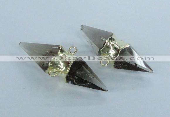 NGC348 18*30mm - 15*45mm faceted bicone smoky quartz connectors