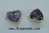 NGC370 23*25mm - 30*32mm heart druzy amethyst gemstone connectors