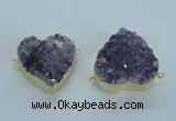 NGC371 33*35mm - 38*40mm heart druzy amethyst gemstone connectors