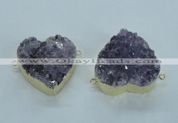 NGC371 33*35mm - 38*40mm heart druzy amethyst gemstone connectors