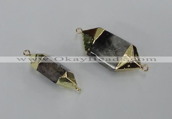 NGC414 10*25mm - 15*35mm faceted nuggets green phantom quartz connectors