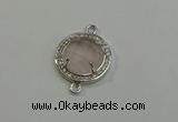 NGC5017 20mm flat round rose quartz with rhinestone connectors