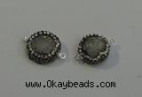 NGC5048 12mm - 14mm flat round druzy quartz with rhinestone connectors