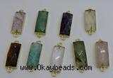 NGC5092 12*30mm - 15*35mm faceted rectangle mixed gemstone connectors