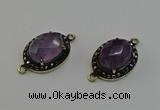 NGC5127 16*20mm oval amethyst gemstone connectors wholesale