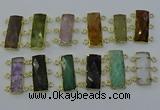 NGC5372 12*30mm - 15*30mm faceted rectangle mixed gemstone connectors