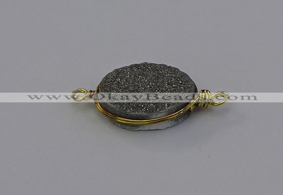 NGC5616 15*20mm oval plated druzy quartz connectors wholesale