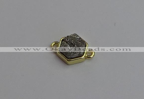 NGC5850 12*12mm hexagon plated druzy agate connectors wholesale