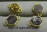 NGC6003 12*12mm hexagon plated druzy agate connectors wholesale