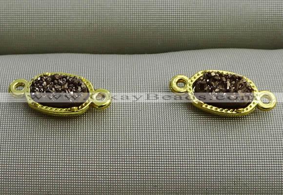 NGC6021 5*8mm oval plated druzy agate connectors wholesale