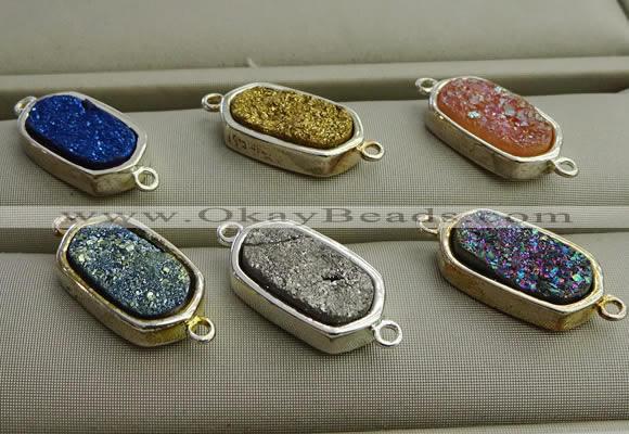 NGC6026 10*16mm oval plated druzy agate connectors wholesale