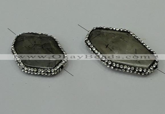 NGC6508 25*30mm - 25*40mm freeform black rutilated quartz connectors