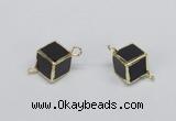 NGC726 12*12mm cube black agate connectors wholesale