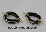 NGC889 30*40mm teardrop black agate connectors wholesale