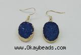 NGE111 15*20mm oval druzy agate gemstone earrings wholesale