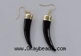 NGE152 10*40mm – 10*42mm oxhorn black agate gemstone earrings