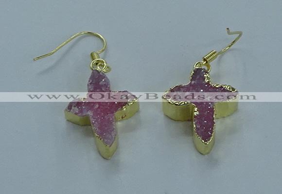 NGE340 13*18mm - 15*20mm cross druzy agate earrings wholesale