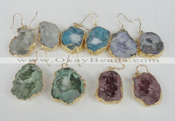 NGE39 20*25mm - 25*30mm freeform plated druzy agate earrings