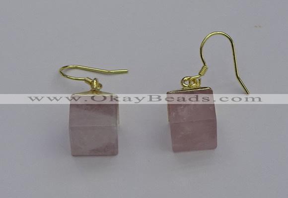 NGE5081 10*15mm cube rose quartz gemstone earrings wholesale