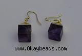 NGE5086 10*15mm cube amethyst gemstone earrings wholesale