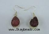 NGE82 13*18mm teardrop druzy agate gemstone earrings wholesale