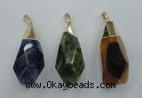 NGP1097 20*50mm faceted nuggets druzy agate pendants with brass setting