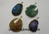 NGP1110 30*40 - 40*50mm freeform druzy agate pendants with brass setting