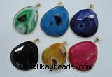 NGP1112 25*30 - 45*55mm freeform druzy agate pendants with brass setting