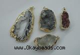 NGP1126 25*30 - 40*50mm freeform druzy agate pendants with brass setting