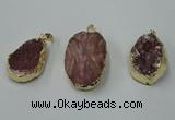 NGP1141 25*35mm - 40*45mm freeform druzy agate pendants with brass setting