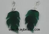 NGP1287 25*55mm leaf green agate pendants with brass setting