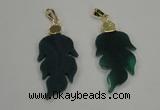 NGP1289 25*55mm leaf green agate pendants with brass setting