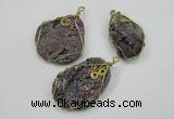 NGP1317 30*40mm - 35*50mm freeform agate pendants with brass setting