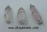 NGP1345 20*45mm - 22*60mm nuggets rose quartz pendants with brass setting