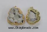 NGP1675 35*40mm - 45*50mm freeform plated druzy agate pendants