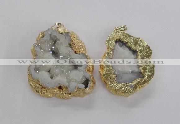 NGP1675 35*40mm - 45*50mm freeform plated druzy agate pendants