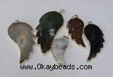 NGP1695 20*40mm - 35*70mm carved leaf agate gemstone pendants